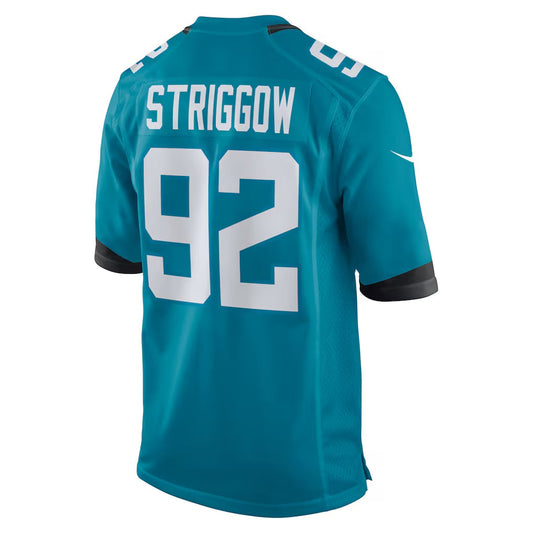 J.Jaguars #92 Danny Striggow Teal Team Game American Football Jersey