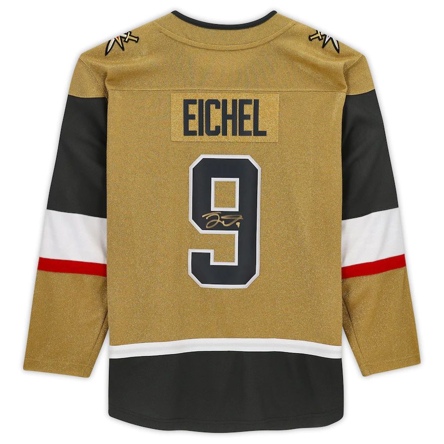 V.Golden Knights #9 Jack Eichel Fanatics Authentic Autographed Alternate Breakaway Jersey Gold Stitched American Hockey Jerseys CROVYIE