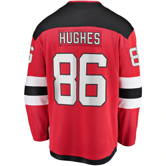 NJ.Devils #86 Jack Hughes Fanatics Branded Home Premier Breakaway Player Jersey  Red Stitched American Hockey Jerseys CROVYIE