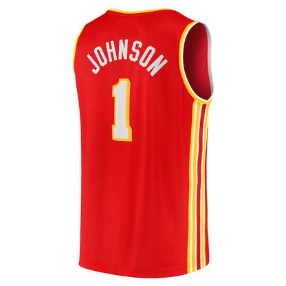 A.Hawks #1 Jalen Johnson Fanatics Branded 2021-22 Fast Break Replica Jersey Icon Edition Red Stitched American Basketball Jersey