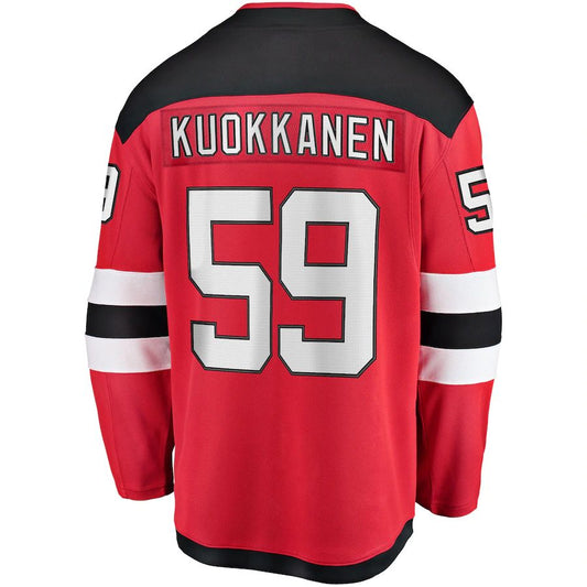NJ.Devils #59 Janne Kuokkanen Fanatics Branded Home Breakaway Player Jersey Red Stitched American Hockey Jerseys CROVYIE
