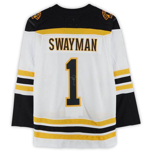 B.Bruins #1 Jeremy Swayman Fanatics Authentic Autographed Authentic Jersey White Black Stitched American Hockey Jerseys CROVYIE
