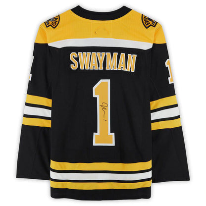 B.Bruins #1 Jeremy Swayman Fanatics Authentic Autographed Home Authentic Jersey Black Stitched American Hockey Jerseys CROVYIE