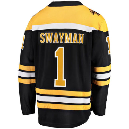 B.Bruins #1 Jeremy Swayman Fanatics Branded  Home Breakaway Replica Jersey Black Stitched American Hockey Jerseys CROVYIE