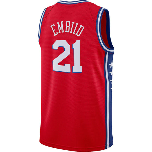 PH.76ers #21 Joel Embiid Swingman Player Jersey  Statement Edition  Red Stitched American Basketball Jersey