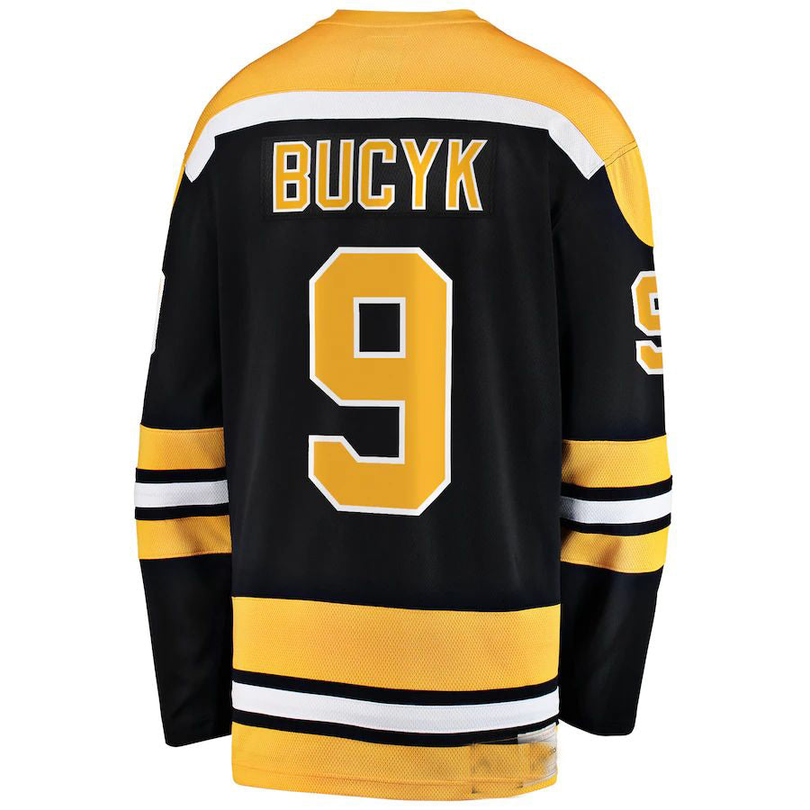 B.Bruins #9 John Bucyk Fanatics Branded Premier Breakaway Retired Player Jersey Black Stitched American Hockey Jerseys CROVYIE