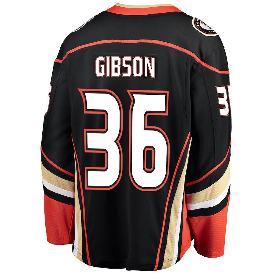 A.Ducks #36 John Gibson Fanatics Branded Breakaway Player Jersey Black Stitched American Hockey Jerseys CROVYIE