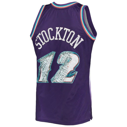 U.Jazz #12 John Stockton Mitchell & Ness 1996-97 Hardwood Classics  75th Anniversary Diamond Swingman Jersey Purple Stitched American Basketball Jersey