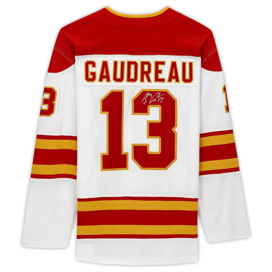 C.Flames #13 Johnny Gaudreau Fanatics Authentic Autographed Fanatics Breakaway Jersey White Red Stitched American Hockey Jerseys CROVYIE