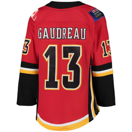 C.Flames #13 Johnny Gaudreau 2020-21 Alternate Premier Player Jersey Red Stitched American Hockey Jerseys CROVYIE