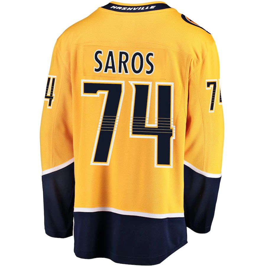 N.Predators #74 Juuse Saros Fanatics Branded Home Premier Breakaway Player Jersey Gold Stitched American Hockey Jerseys CROVYIE