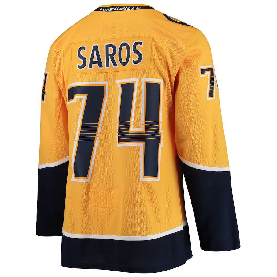 N.Predators #74 Juuse Saros Home Authentic Player Jersey Gold Stitched American Hockey Jerseys CROVYIE