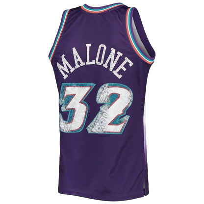 U.Jazz #32 Karl Malone Mitchell & Ness 1996-97 Hardwood Classics  75th Anniversary Diamond Swingman Jersey Purple Stitched American Basketball Jersey