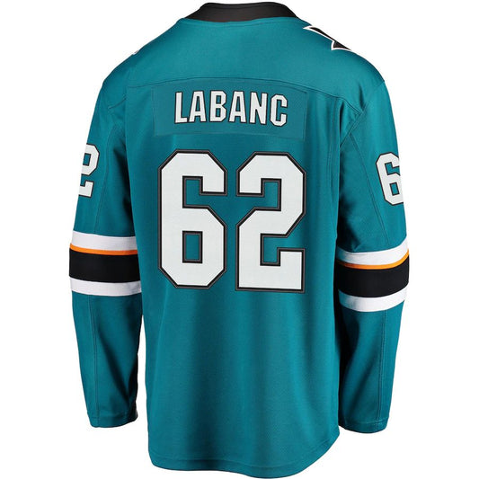 SJ.Sharks #62 Kevin Labanc Fanatics Branded Breakaway Jersey Teal Stitched American Hockey Jerseys CROVYIE