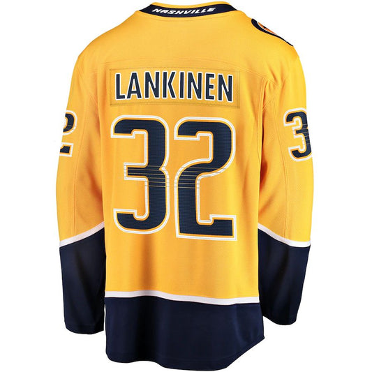 N.Predators #32 Kevin Lankinen Fanatics Branded Home Breakaway Player Jersey Gold Stitched American Hockey Jerseys CROVYIE