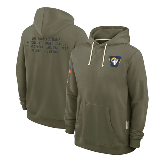 LA.Rams Olive 2025 Salute to Service Sideline Standard Issue Dri-FIT Hoodie Stitched American Football Jerseys