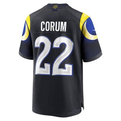 LA.Rams #22 Blake Corum 2025 Rivalries Collection Game Jersey-CROVYIE - Midnight Blue Stitched American Football Jersey-CROVYIE
