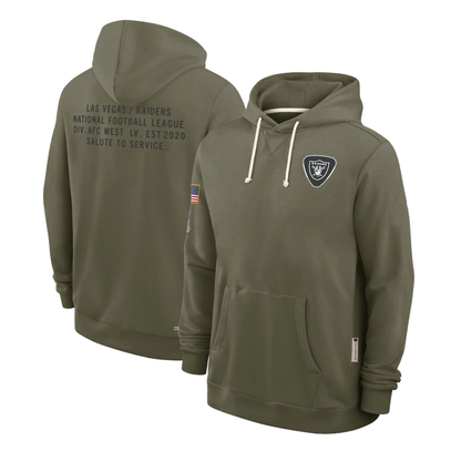 LV.Raiders Olive 2025 Salute to Service Sideline Standard Issue Dri-FIT Hoodie Stitched American Football Jerseys