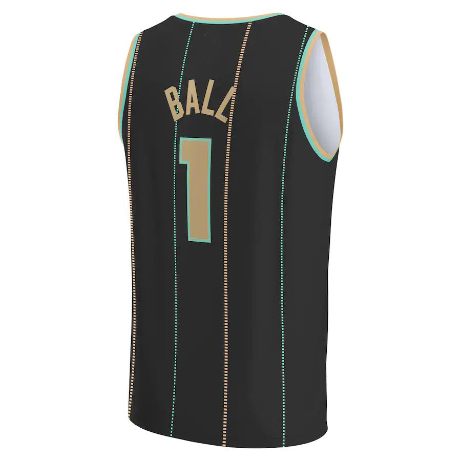 C.Hornets #1 LaMelo Ball Fanatics Branded 2022-23 Fastbreak Jersey City Edition Black Stitched American Basketball Jersey