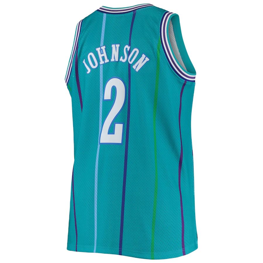 C.Hornets #2 Larry Johnson Mitchell & Ness Big & Tall Hardwood Classics Swingman Jersey Teal Stitched American Basketball Jersey