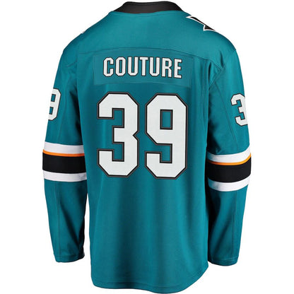 SJ.Sharks #39 Logan Couture Fanatics Branded 2021-22 Home Premier Breakaway Player Jersey Teal Stitched American Hockey Jerseys CROVYIE