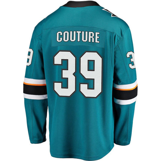 SJ.Sharks #39 Logan Couture Fanatics Branded 2021-22 Home Premier Breakaway Player Jersey Teal Stitched American Hockey Jerseys CROVYIE