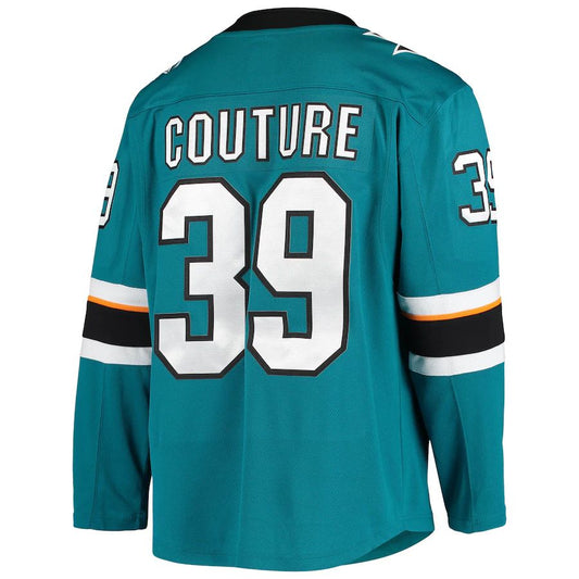 SJ.Sharks #39 Logan Couture Fanatics Branded Home Alternate Captain Premier Breakaway Player Jersey Teal Stitched American Hockey Jerseys CROVYIE