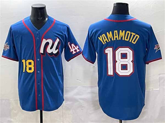 Los Angeles Dodgers National League #18 Yoshinobu Yamamoto Blue 2025 All-Star Edition Limited Stitched Baseball Jersey