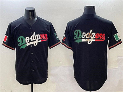 Los Angeles Dodgers Team Big Logo Black Mexico Flag Limited Stitched Baseball Jersey