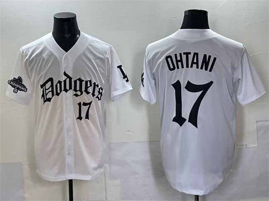 Los Angeles Dodgers #17 Shohei Ohtani White 2025 LA Gothic Style With 2024 World Series Champions Patch Vapor Premier Limited Stitched Baseball Jersey