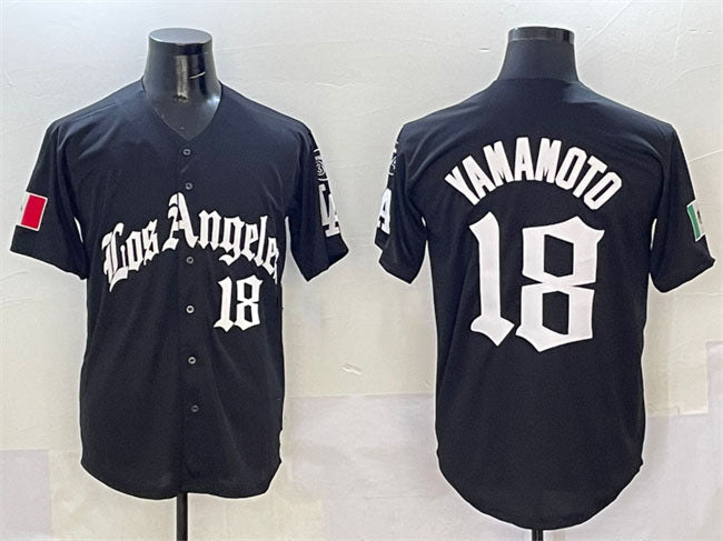 Los Angeles Dodgers #18 Yoshinobu Yamamoto Black Mexico 2025 LA Gothic Style With Fernando Patch Vapor Premier Limited Stitched Baseball Jersey