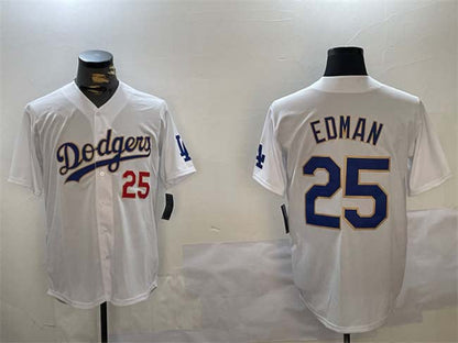 Los Angeles Dodgers #25 Tommy Edman White Gold Home Limited Stitched Baseball Jersey