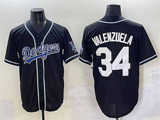 Los Angeles Dodgers #34 Fernando Valenzuela Black Fashion Stitched Baseball Jersey