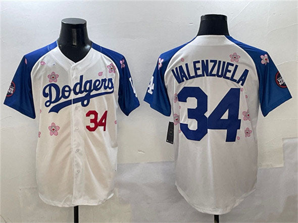 Los Angeles Dodgers #34 Fernando Valenzuela White Royal 2025 Tokyo Series Limited Stitched Baseball Jersey