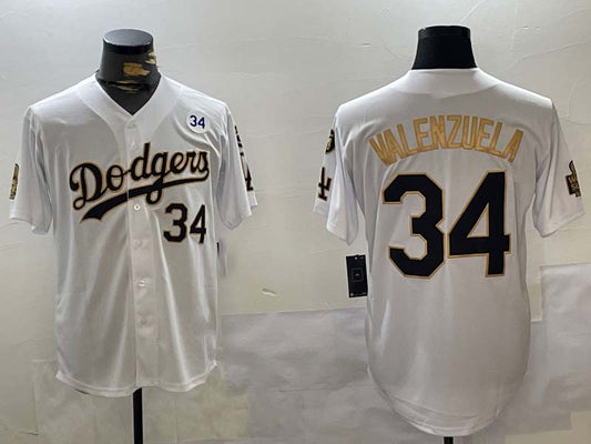 Los Angeles Dodgers #34 Toro Valenzuela White Gold 2024 World Series With Fernando Memorial Patch Limited Stitched Baseball Jersey