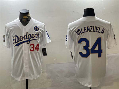 Los Angeles Dodgers #34 Toro Valenzuela White Gold 2024 World Series With No. 34 Patch Home Limited Stitched Baseball Jersey