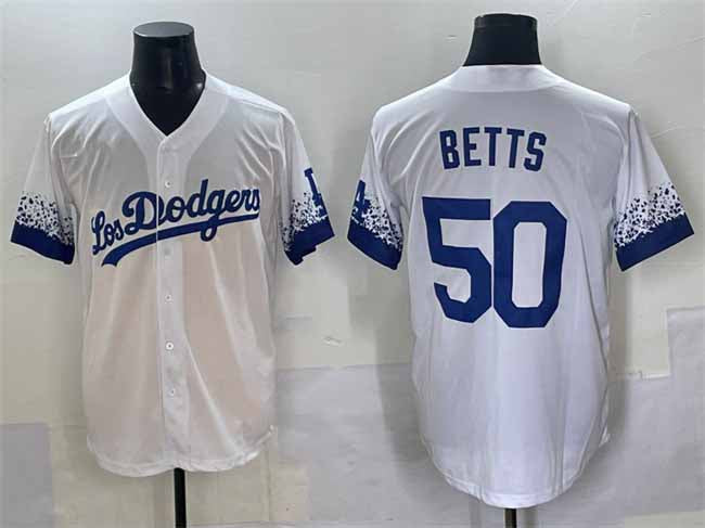 Los Angeles Dodgers #50 Mookie Betts White City Connect Cool Base Stitched Baseball Jersey