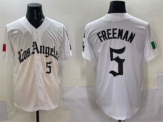 Los Angeles Dodgers #5 Freddie Freeman White Mexico 2025 LA Gothic Style With Fernando Patch Vapor Premier Limited Stitched Baseball Jersey
