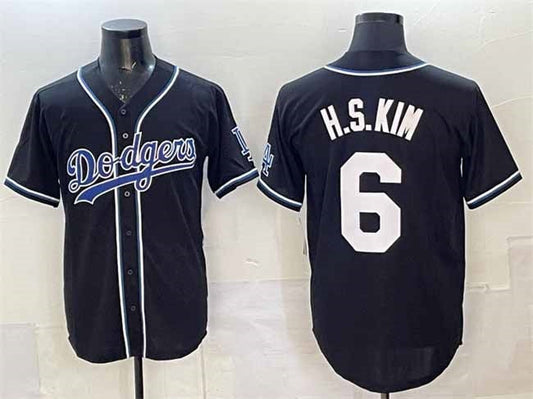 Los Angeles Dodgers #6 H.S.Kim Black Cool Base Stitched Baseball Jersey