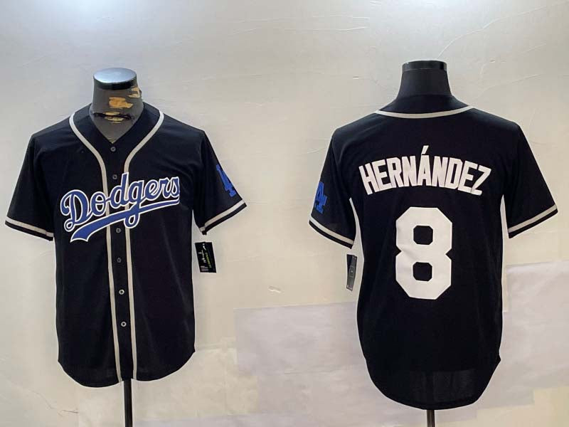 Los Angeles Dodgers #8 Enrique Hern¨¢ndez Black Cool Base Stitched Baseball Jersey