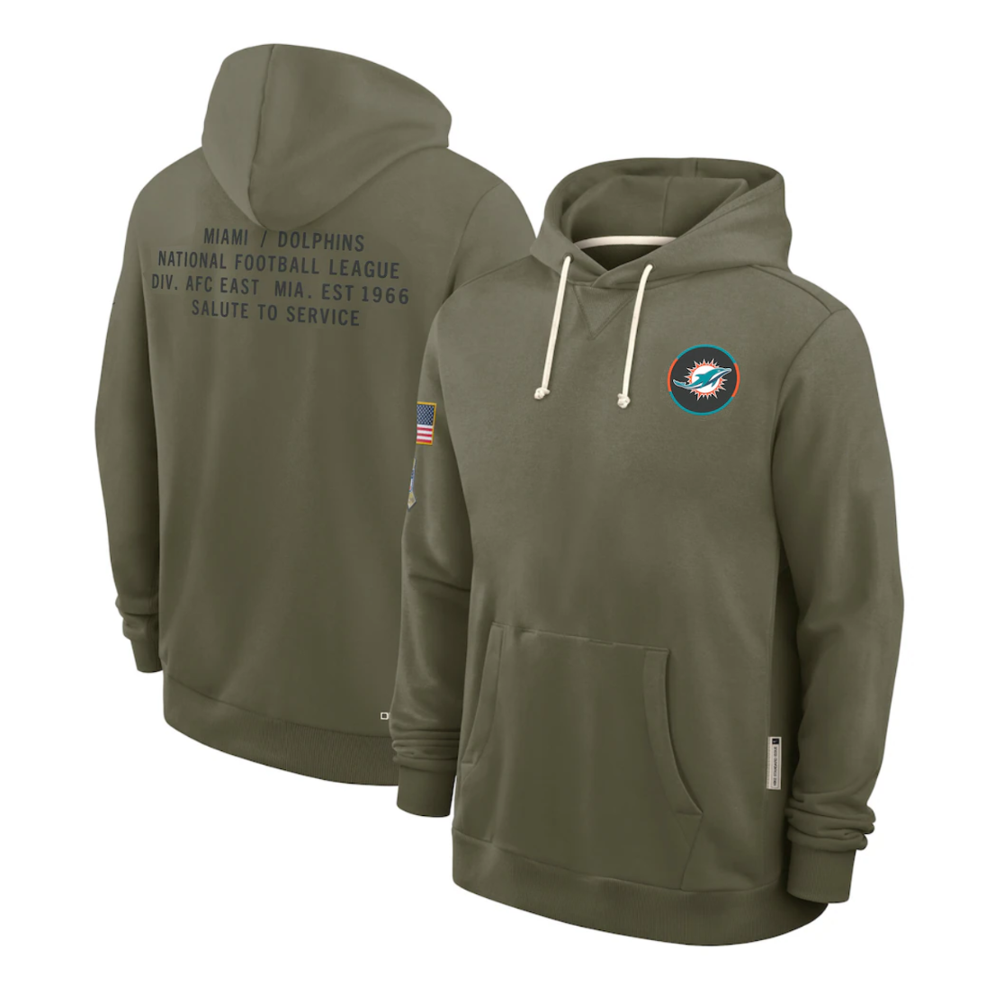 M.Dolphins Olive 2025 Salute to Service Sideline Standard Issue Dri-FIT Hoodie Stitched American Football Jerseys