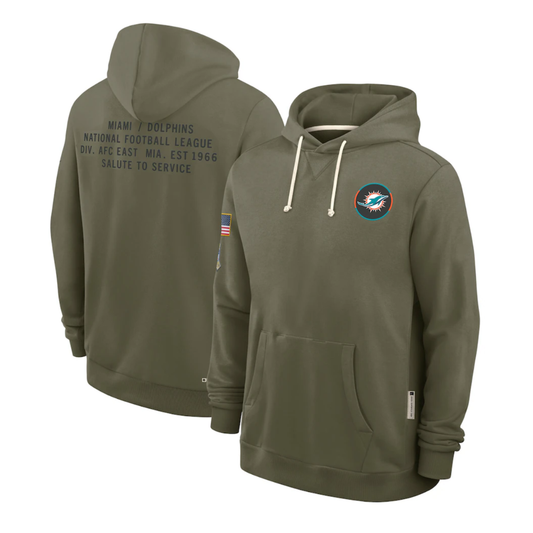 M.Dolphins Olive 2025 Salute to Service Sideline Standard Issue Dri-FIT Hoodie Stitched American Football Jerseys
