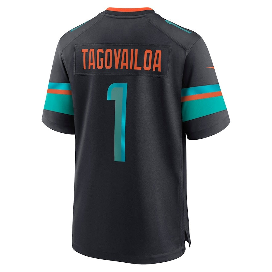 M.Dolphins #1 Tua Tagovailoa 2025 Rivalries Collection Game Jersey-CROVYIE - Pitch Blue Stitched American Football Jersey-CROVYIE