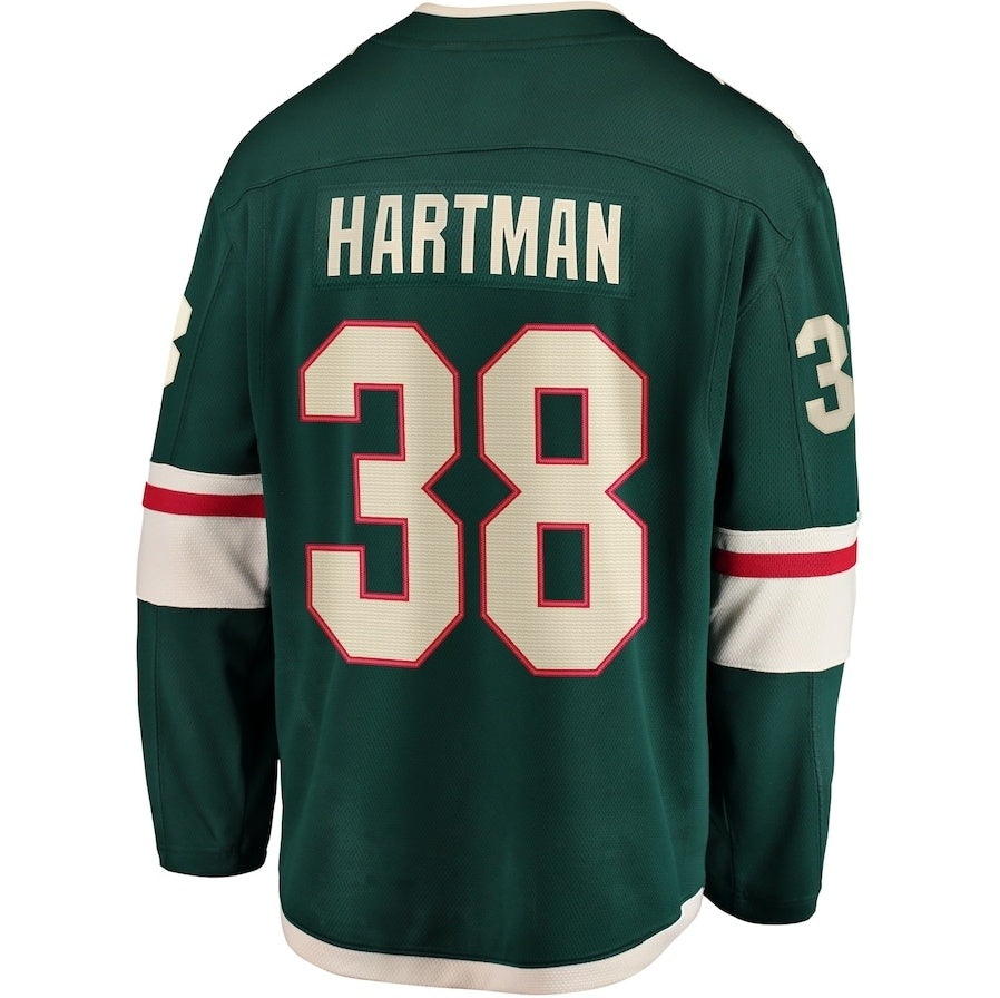 M.Wild #38 Ryan Hartman Fanatics Home Breakaway Player Jersey - Green Stitched American Hockey Jerseys CROVYIE