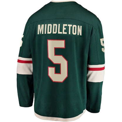 M.Wild #5 Jake Middleton Fanatics Home Breakaway Player Jersey - Green Stitched American Hockey Jerseys CROVYIE