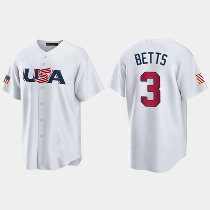 #3 MOOKIE BETTS LOS ANGELES DODGERS 2023 WORLD BASEBALL CLASSIC USA REPLICA JERSEY ¨C WHITE Stitches Baseball Jerseys