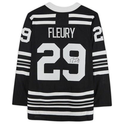 C.Blackhawks #29 Marc-Andre Fleury Fanatics Authentic Autographed Black Authentic Jersey Black Stitched American Hockey Jerseys CROVYIE