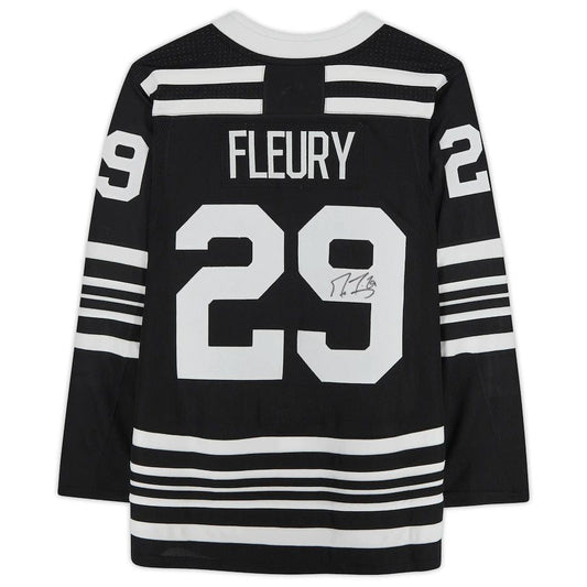 C.Blackhawks #29 Marc-Andre Fleury Fanatics Authentic Autographed Black Authentic Jersey Black Stitched American Hockey Jerseys CROVYIE