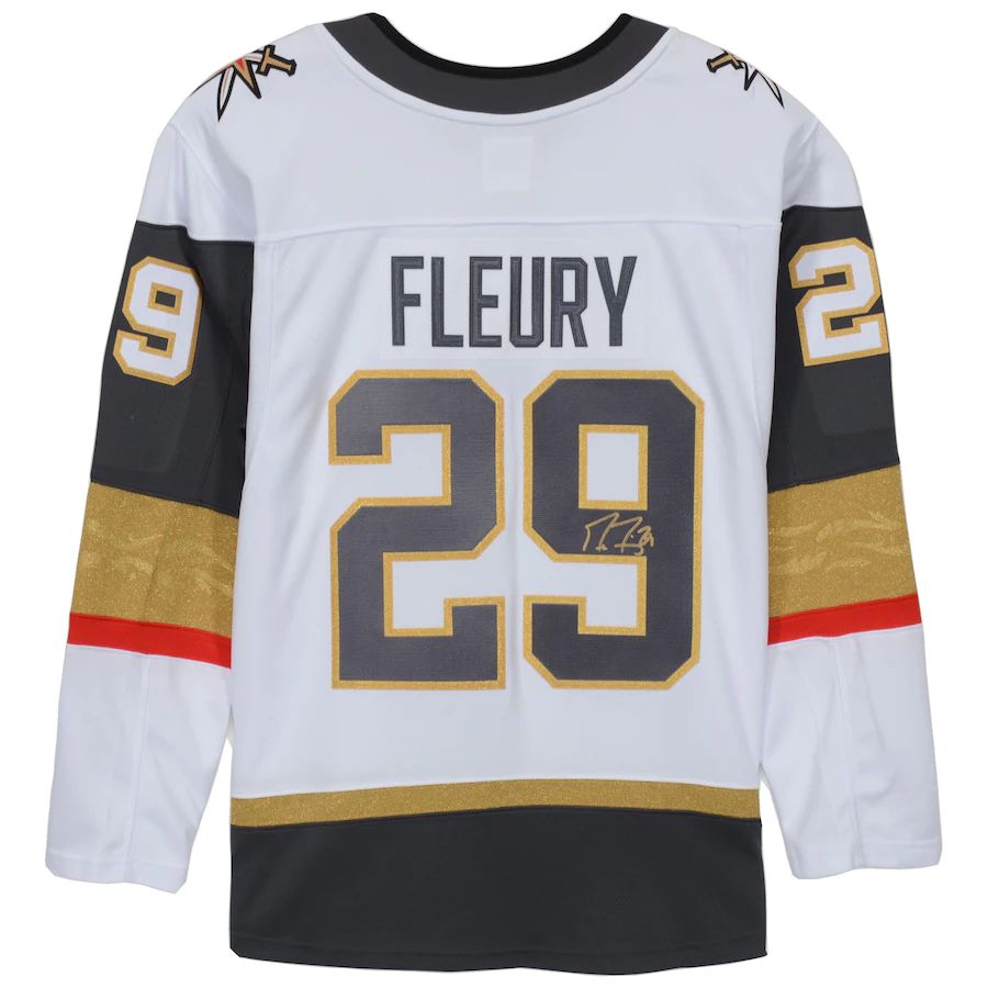 V.Golden Knights #29 Marc-Andre Fleury Fanatics Authentic Autographed Breakaway Jersey White Stitched American Hockey Jerseys CROVYIE