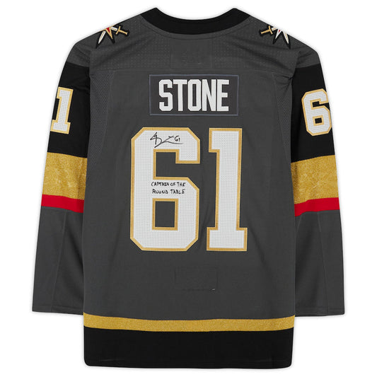 V.Golden Knights #61 Mark Stone Fanatics Authentic Autographed with Captain Of The Round Table Inscription  Limited Edition of 61 Gray Alternate Jersey Hockey Jerseys CROVYIE